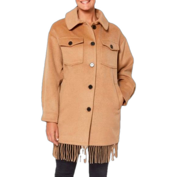 Sanctuary Camel Fringe Wool Blend Coat Size Small NWT - Picture 1 of 10